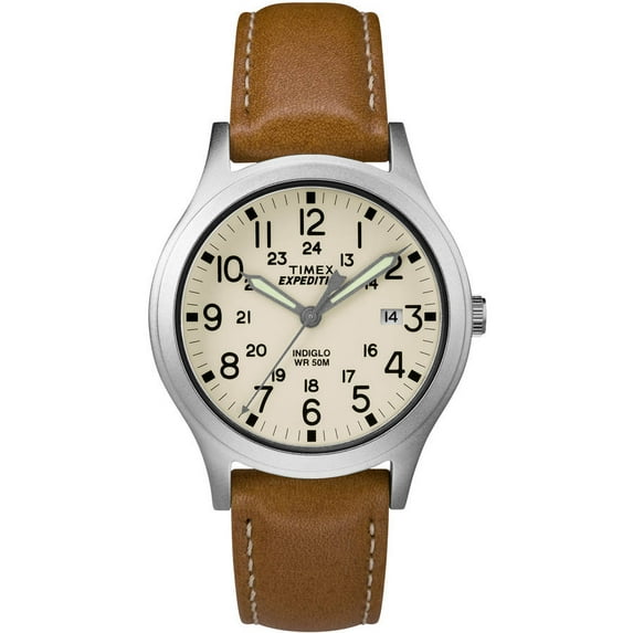Timex Expedition Scout 36 Tan/Silver/Natural Watch, Leather Strap