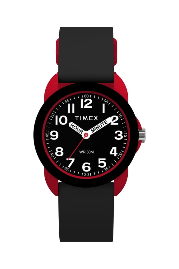 Kids Analog 30mm Watch - Black Strap Black Dial Red Case