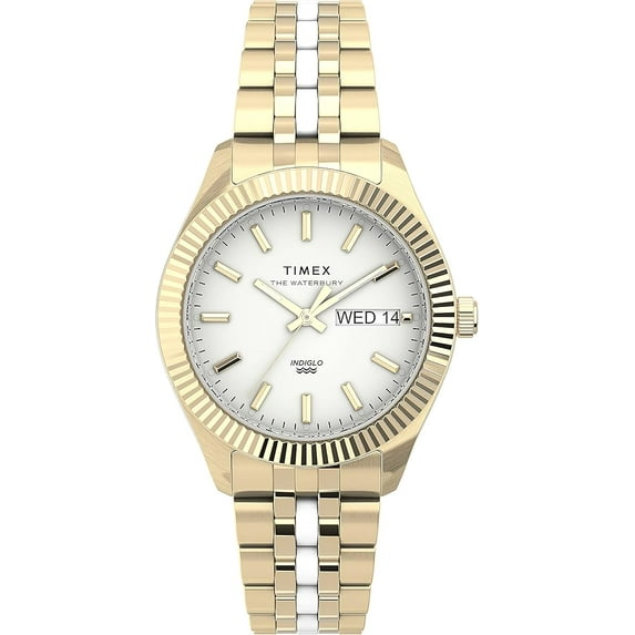 Timex TW2U82900 36 mm Womens Waterbury Legacy Boyfriend Stainless Steel Case Watch, White & Gold