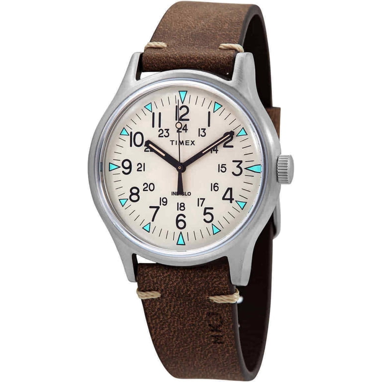 【稼働品】TIMEX INDIGLO MK1 TW2R96800 レザー Timex MK1 Quartz Beige Dial Brown Leather Men's Watch TW2R96800