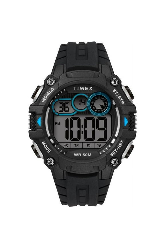 Men's Big Digit DGTL 48mm Black/Gray/Blue Watch, Silicone Strap