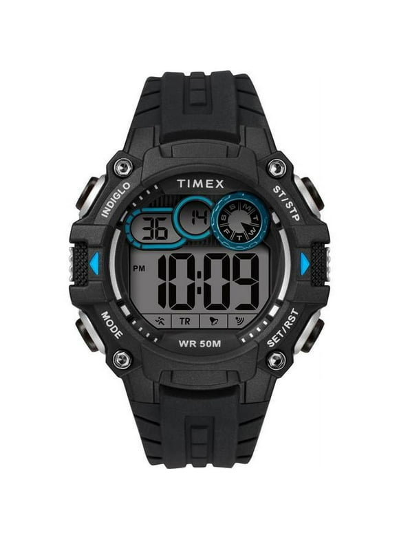 Timex Men's Big Digit DGTL 48mm Black/Gray/Blue Watch, Silicone Strap