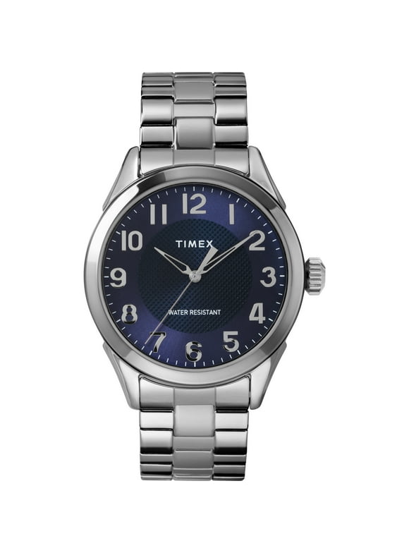 Timex Men's Briarwood 40mm Watch – Silver-Tone Case Blue Dial with Silver-Tone Stainless Steel Expansion Band