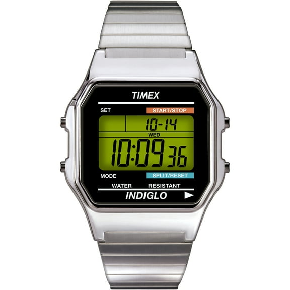 Timex Men's Classic Digital Silver-Tone 34mm Casual Watch, Extra-Long Expansion Band