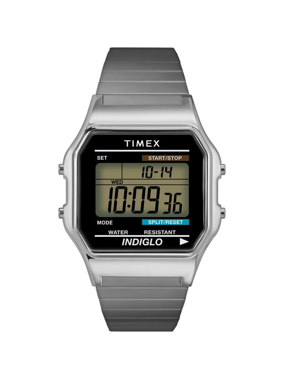 Men's Classic Digital Silver-Tone 34mm Casual Watch, Expansion Band