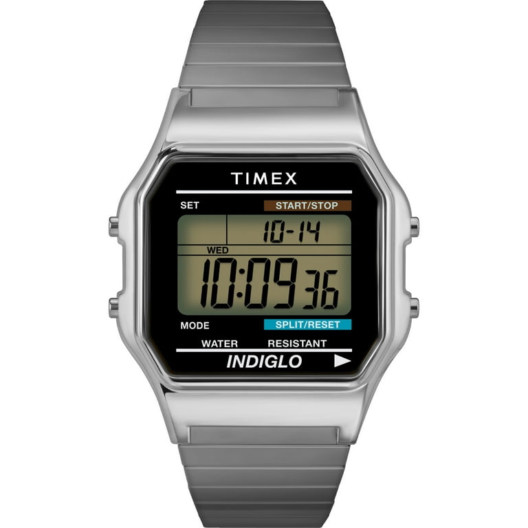 Timex Men\'s Classic Digital Watch, Silver-Tone Stainless Steel Expansion  Band