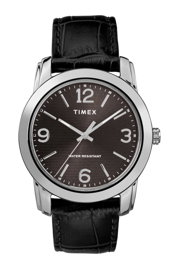 Men's Core 39mm Black/Silver-Tone Watch, Black Croco Pattern Leather Strap