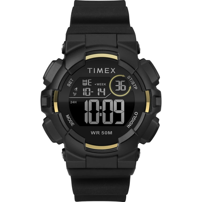 Timex Men s DGTL Mako Digital 44mm Watch Black Gold Tone Case with Black Silicone Strap Walmart