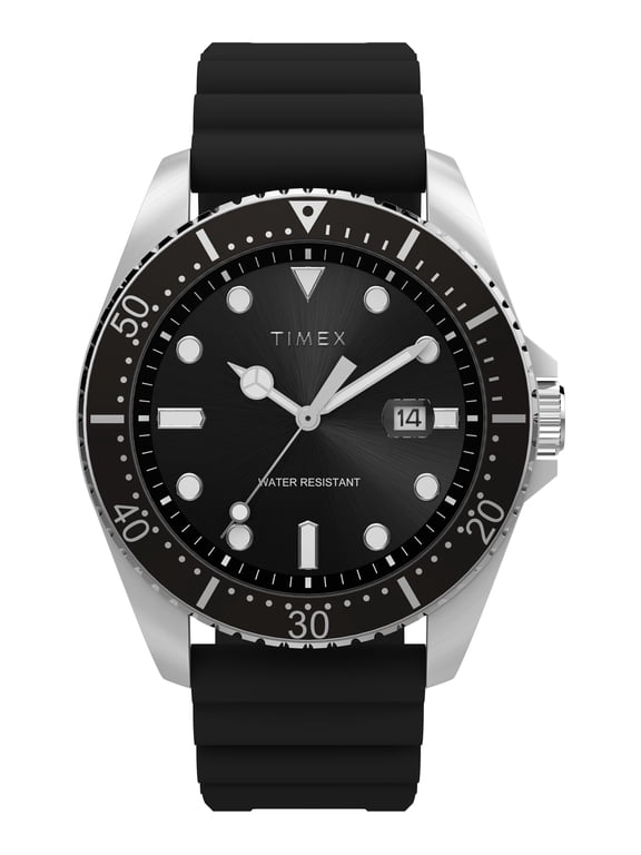 Men's Dress 42mm Watch - Black Strap Black Dial Silver-Tone Case