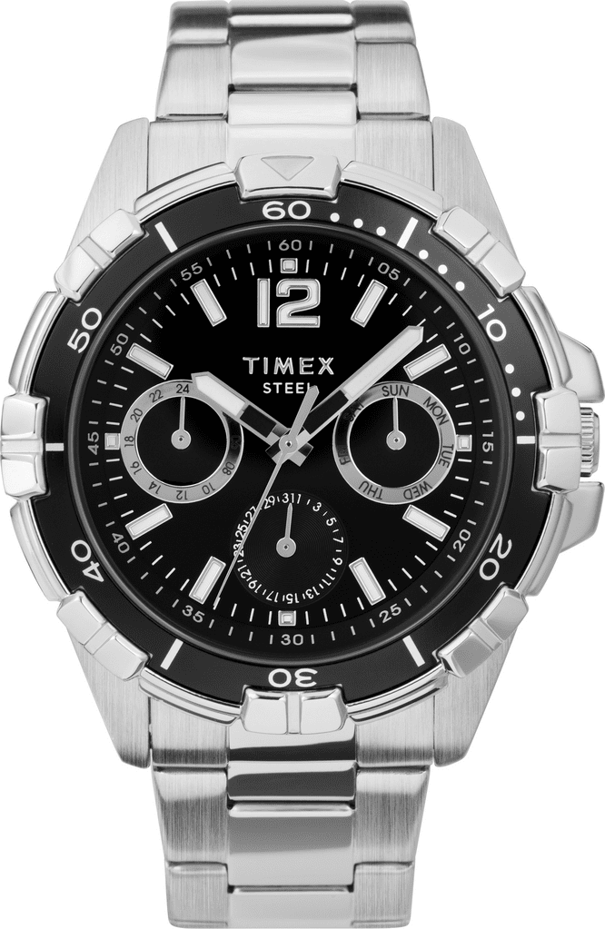 Timex Men's Dress Multifunction 45mm Watch – Stainless Steel Case & Bracelet with Black Dial