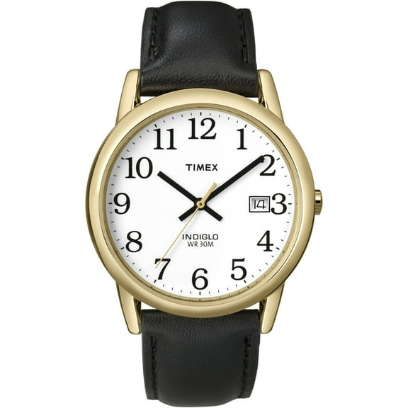 Timex Men's Easy Reader 35mm Watch  Gold-Tone Case White Dial with Black Leather Strap