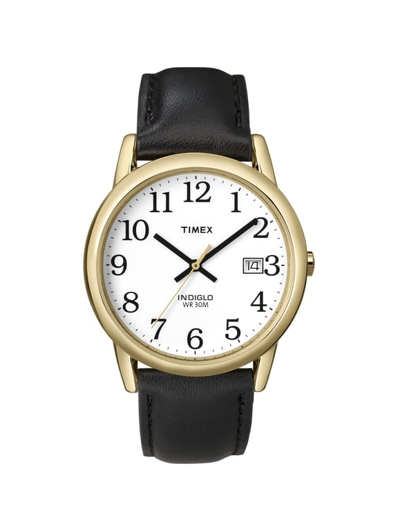 Men's Easy Reader 35mm Watch Gold-Tone Case White Dial with Black Leather Strap