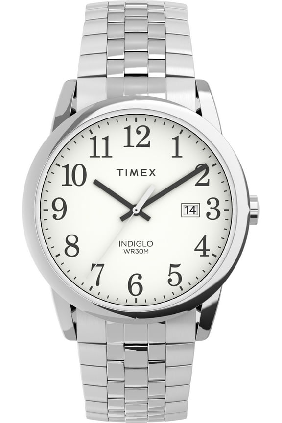 Men's Easy Reader 38mm Perfect Fit Watch Silver-Tone Case White Dial with Silver-Tone Expansion Band