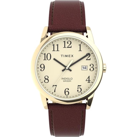 Timex Men's Easy Reader 38mm Watch - Brown Strap Cream Dial Gold-Tone Case