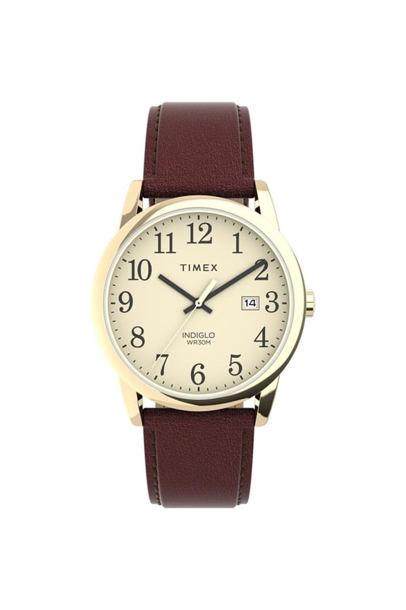 Men's Easy Reader 38mm Watch - Brown Strap Cream Dial Gold-Tone Case