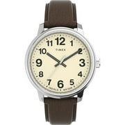 Timex Mens Easy Reader Bold 43mm Watch   Silver-Tone Case Cream Dial with Brown Leather Strap