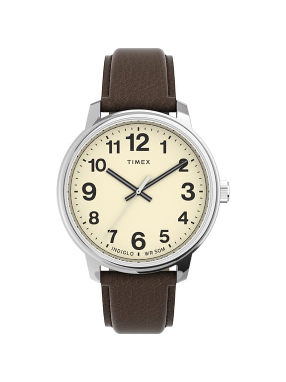 Men's Easy Reader Bold 43mm Watch Silver-Tone Case Cream Dial with Brown Leather Strap