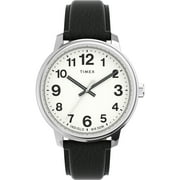Timex Mens Easy Reader Bold 43mm Watch   Silver-Tone Case White Dial with Black Leather Strap