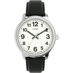 Timex Men's Easy Reader Bold 43mm Watch - Silver-Tone Case White Dial with Black Leather Strap