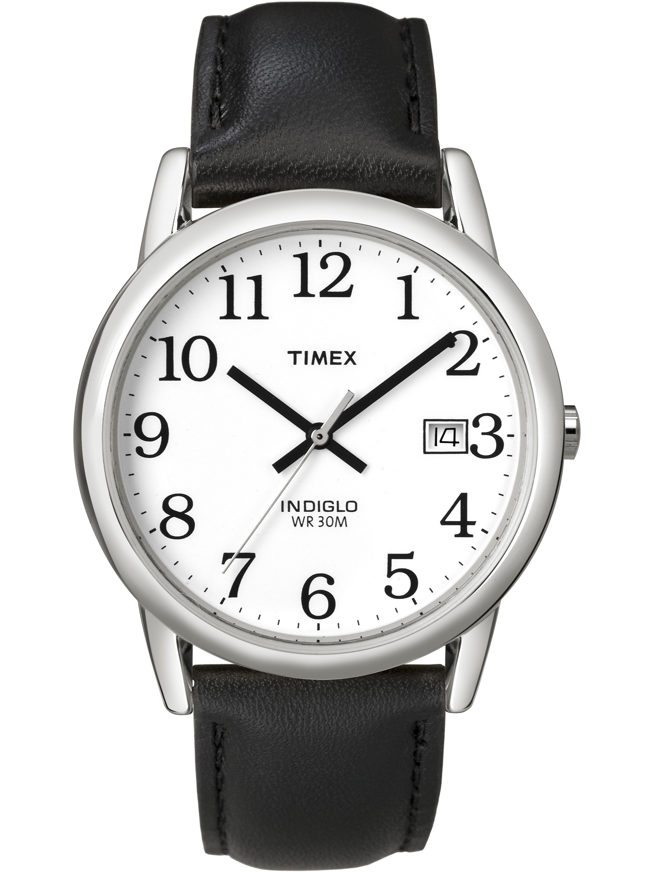 Timex Men's Easy Reader Date Black/Silver/White 35mm Casual Watch, Leather Strap - image 1 of 5