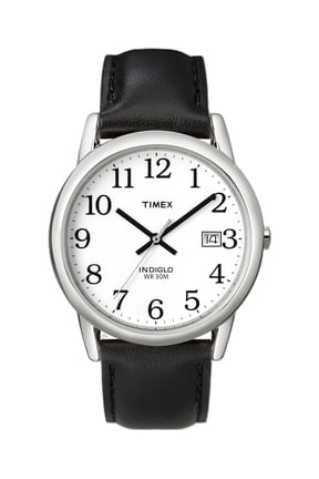 Men's Easy Reader Date Black/Silver/White 35mm Casual Watch, Leather Strap
