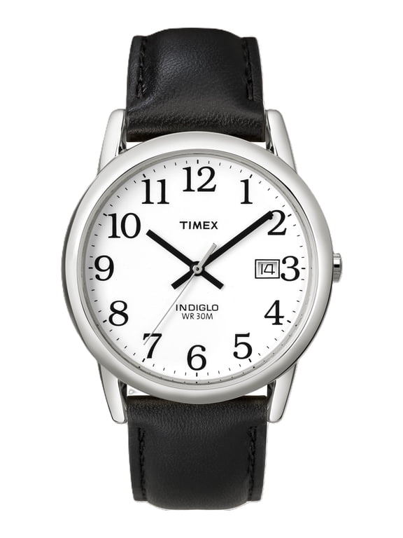 Men's Easy Reader Date Black/Silver/White 35mm Casual Watch, Leather Strap