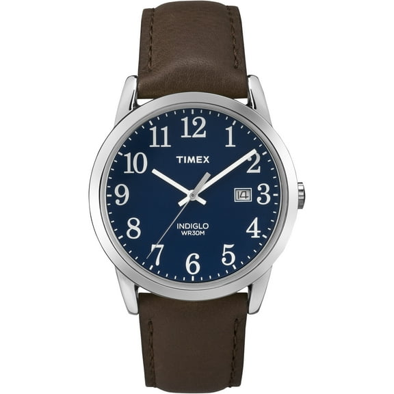 Timex Men's Easy Reader Date Brown/Silver/Blue 38mm Casual Watch, Leather Strap