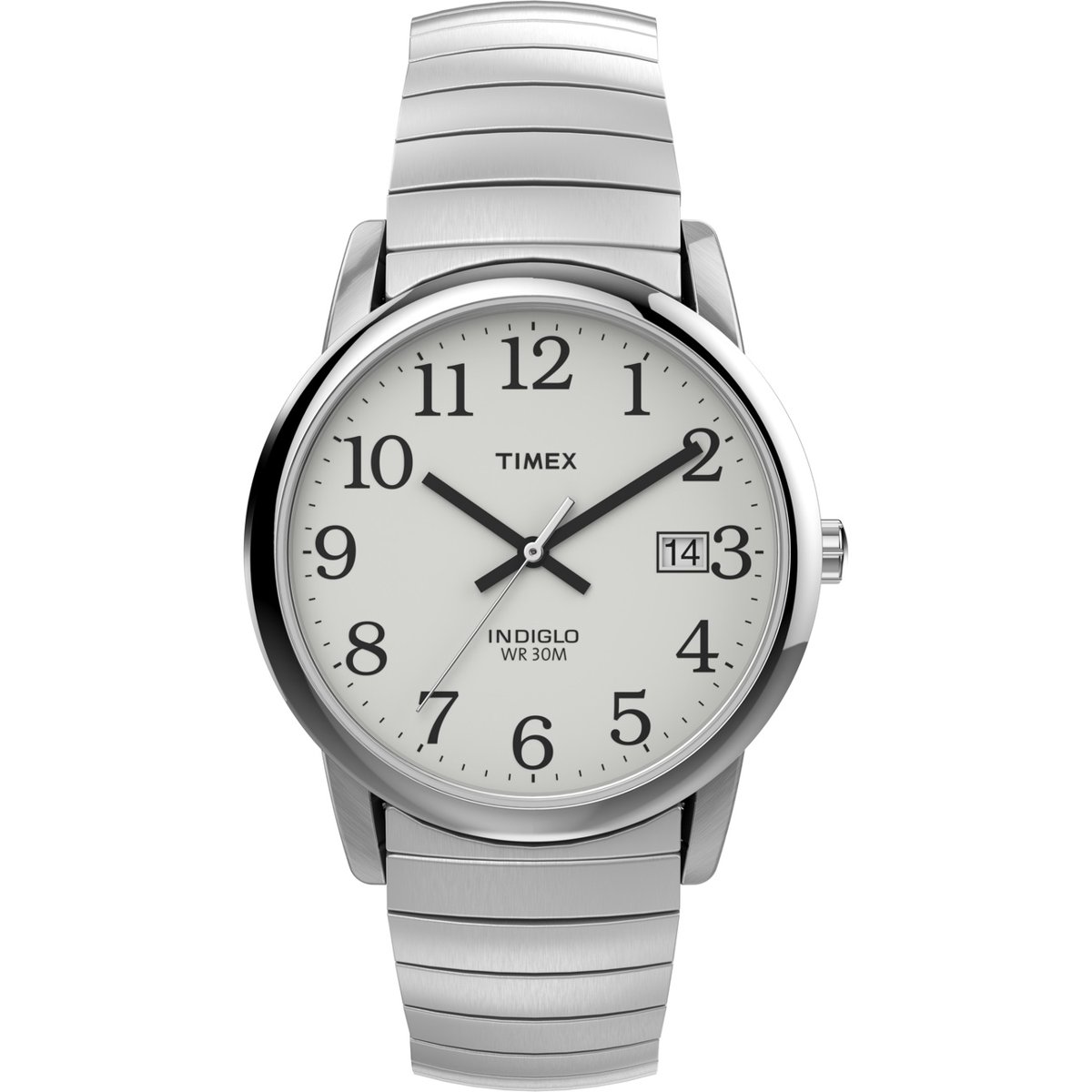 Men's Easy Reader Date Silver/White 35mm Casual Watch, Tapered Expansion Band