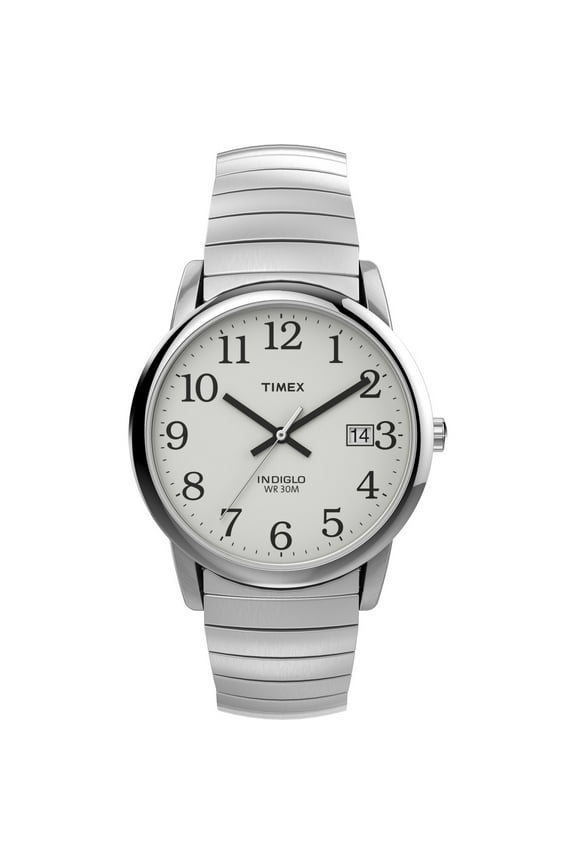 Men's Easy Reader Date Silver/White 35mm Casual Watch, Tapered Expansion Band