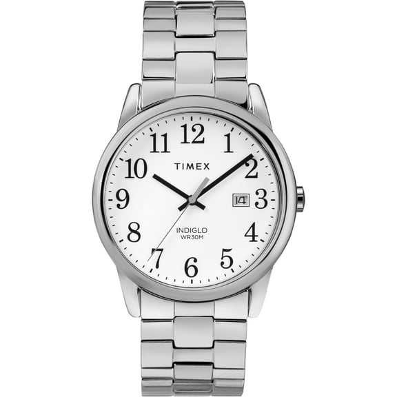 Timex Men's Easy Reader Date Silver/White 38mm Casual Watch, Expansion Band