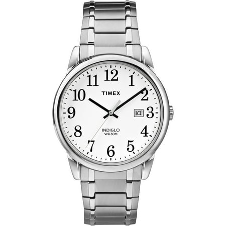 Timex Men's Easy Reader Date Silver/White 38mm Casual Watch, Tapered Expansion Band