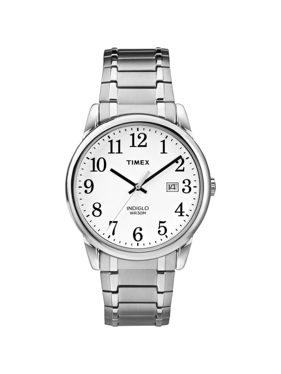 Men's Easy Reader Date Silver/White 38mm Casual Watch, Tapered Expansion Band