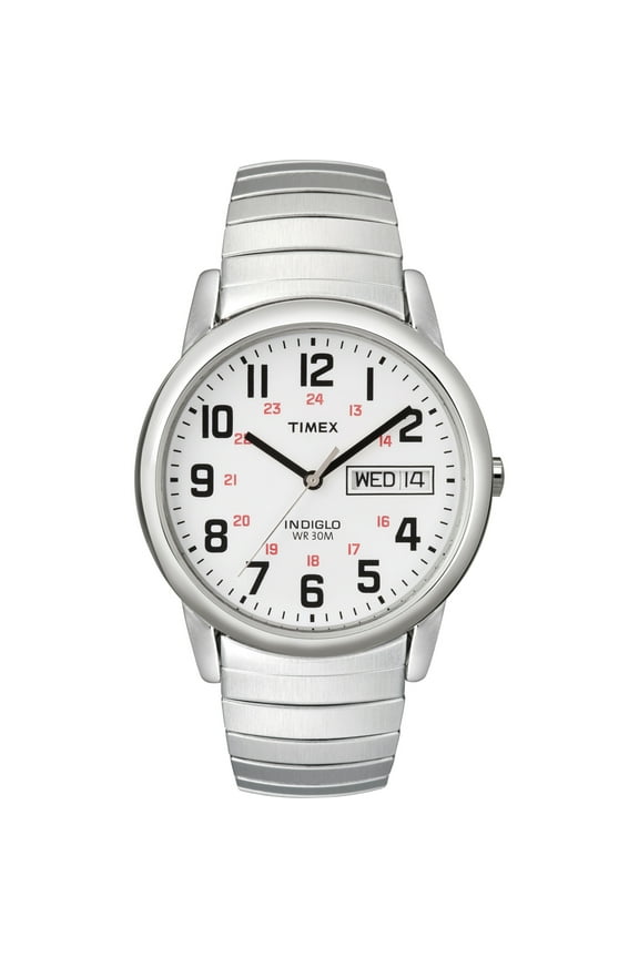 Men's Easy Reader Day-Date Silver/White 35mm Casual Watch, Extra-Long Expansion Band