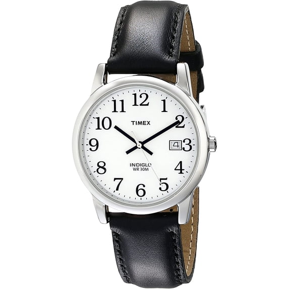 Timex Men's Easy Reader Quartz Silver Tone Brass/Black Leather Watch T2H281