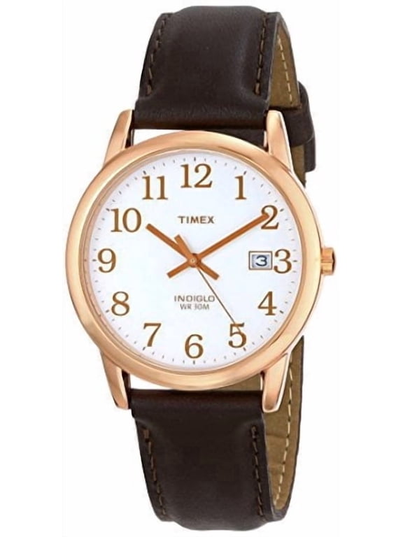 Easy Reader Rose Gold-Tone Brown Leather Mens Watch