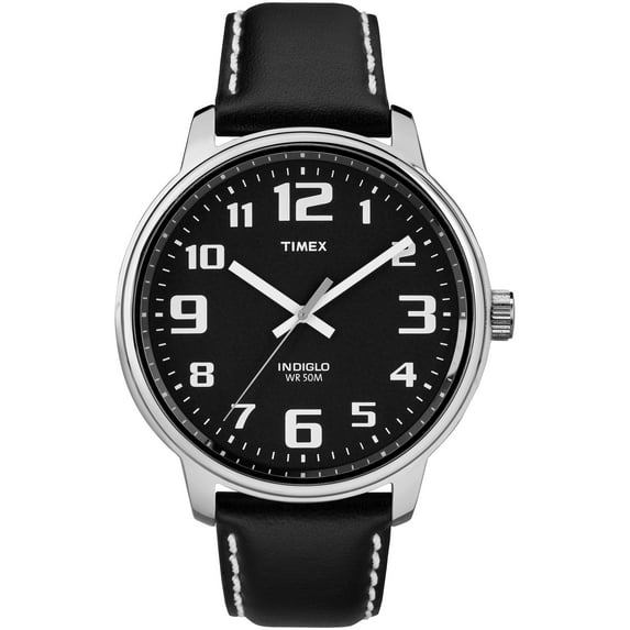 Timex Men's Easy Reader Watch, Black Leather Strap