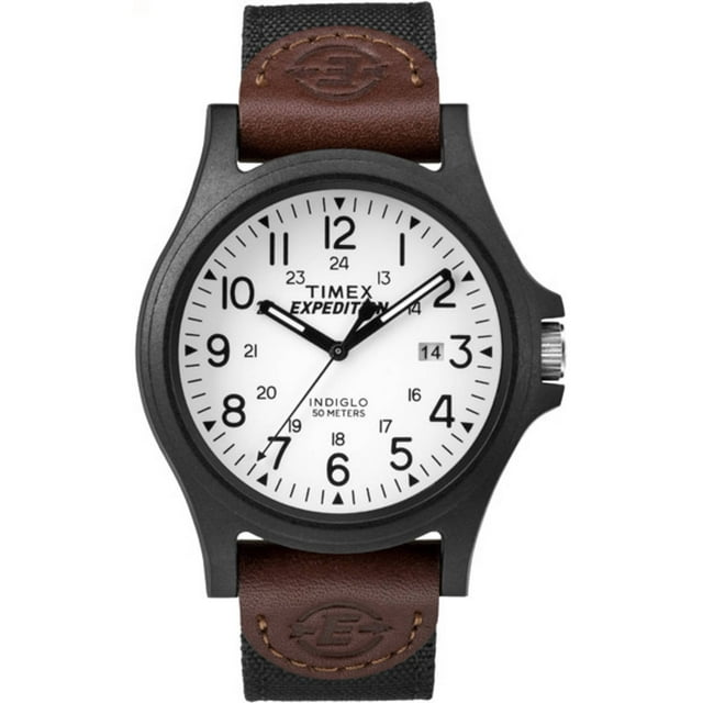 Timex Men's Expedition Acadia 40mm Watch – Black Case Black Dial with Black & Brown Leather & Fabric Strap