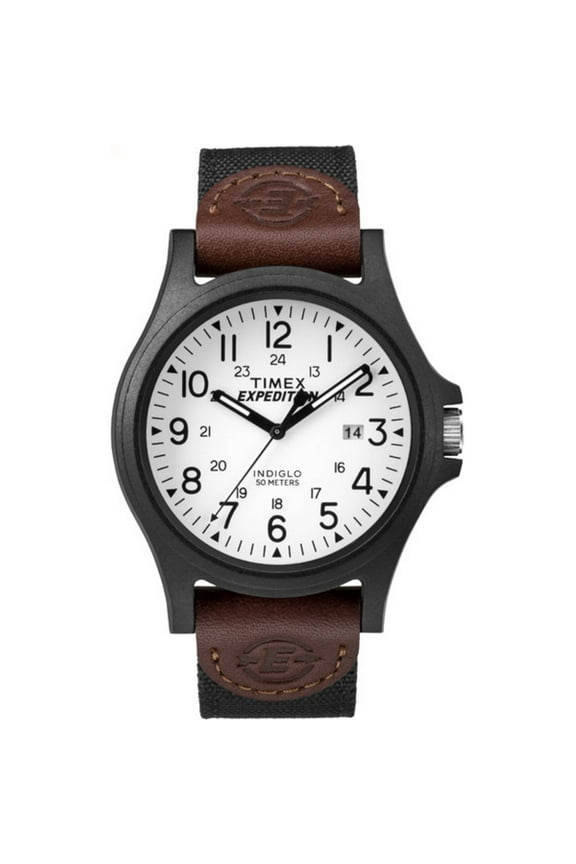 Men's Expedition Acadia 40mm Watch – Black Case Black Dial with Black & Brown Leather & Fabric Strap