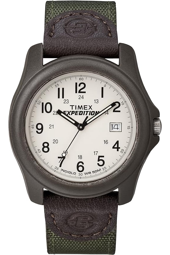 Men's Expedition Camper Brown/Green 39mm Outdoor Watch, Leather & Fabric Strap