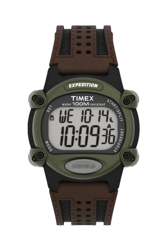 Men's Expedition Digital CAT 39mm Watch  Green Case with Black & Brown Fabric & Leather Strap