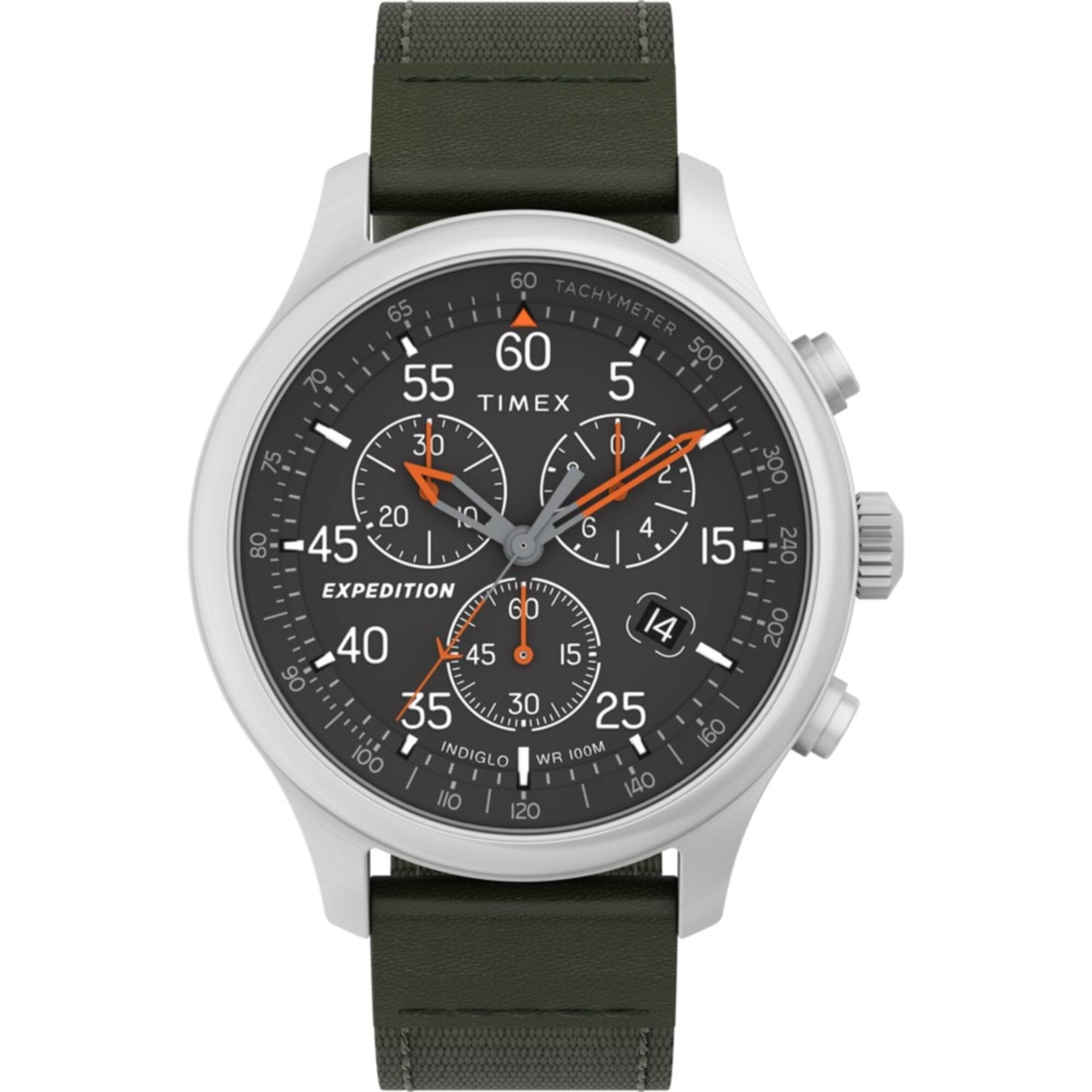 Men's Expedition Field Chrono 43mm Watch - Green Strap Black Dial Silver-Tone Case