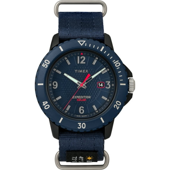Timex Men's Expedition Gallatin Solar Blue 45mm Outdoor Watch, Fabric Slip-Thru Strap