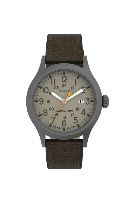 Men's Expedition Scout 40mm Watch Gunmetal Case Khaki Dial with Dark Brown Leather Strap