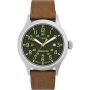 Timex Mens Expedition Scout 40mm Watch Silver-Tone Case Green Dial with Brown Leather Strap