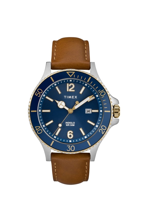 Men's Harborside Tan/Blue 42mm Dress Watch, Leather Strap