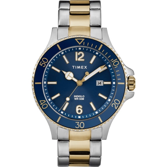 Timex Men's Harborside Two-Tone/Blue 42mm Dress Watch, Stainless Steel Bracelet