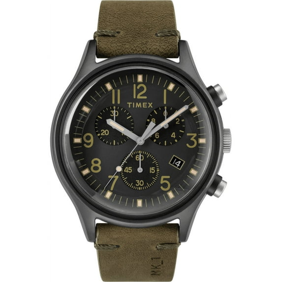 Timex Men's MK1 Steel Chronograph 42mm | Olive Leather Strap | Watch TW2R96600
