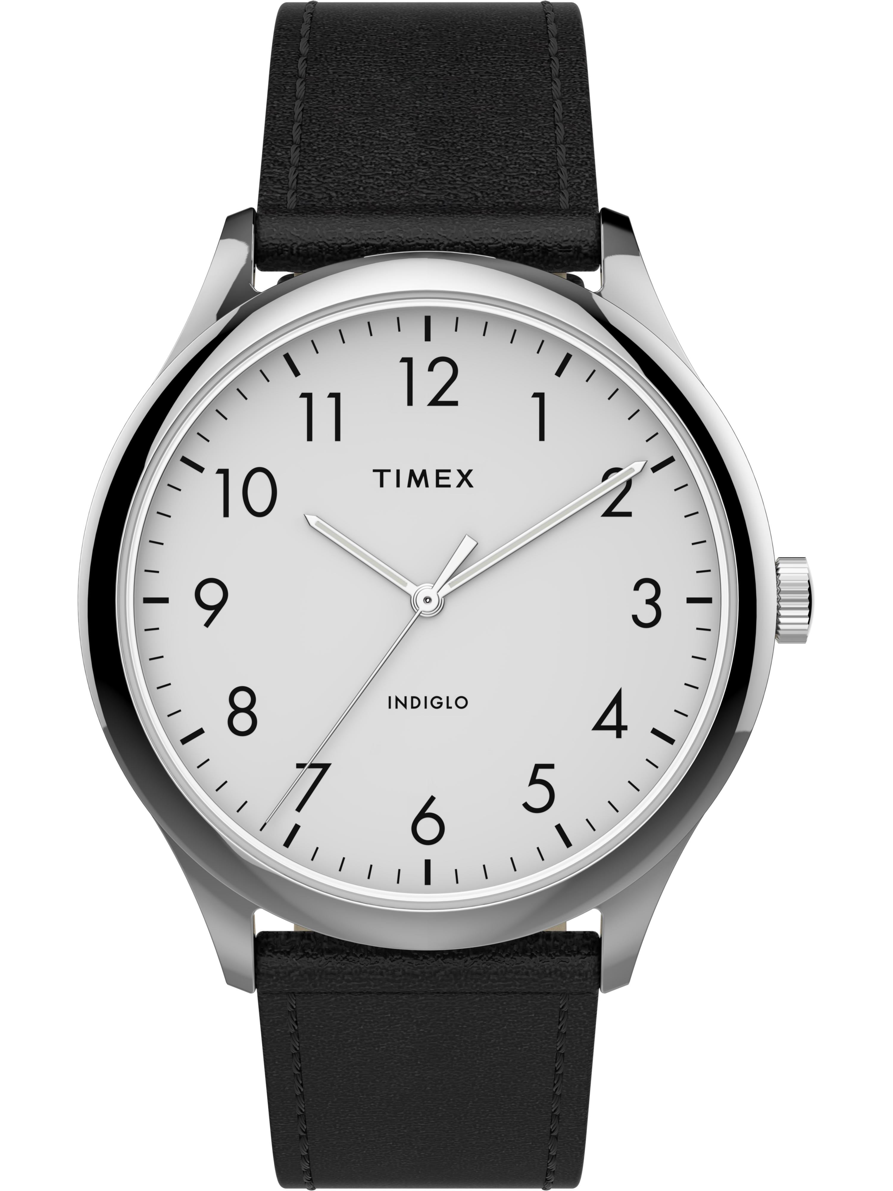 Timex Men's Modern Easy Reader 40mm Black/Silver/White Watch, Genuine Leather Strap