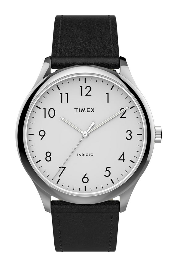 Men's Modern Easy Reader 40mm Black/Silver/White Watch, Genuine Leather Strap