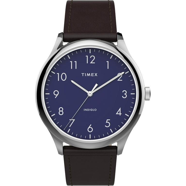 Timex Men s Modern Easy Reader 40mm Brown Silver Blue Genuine Leather Strap Watch
